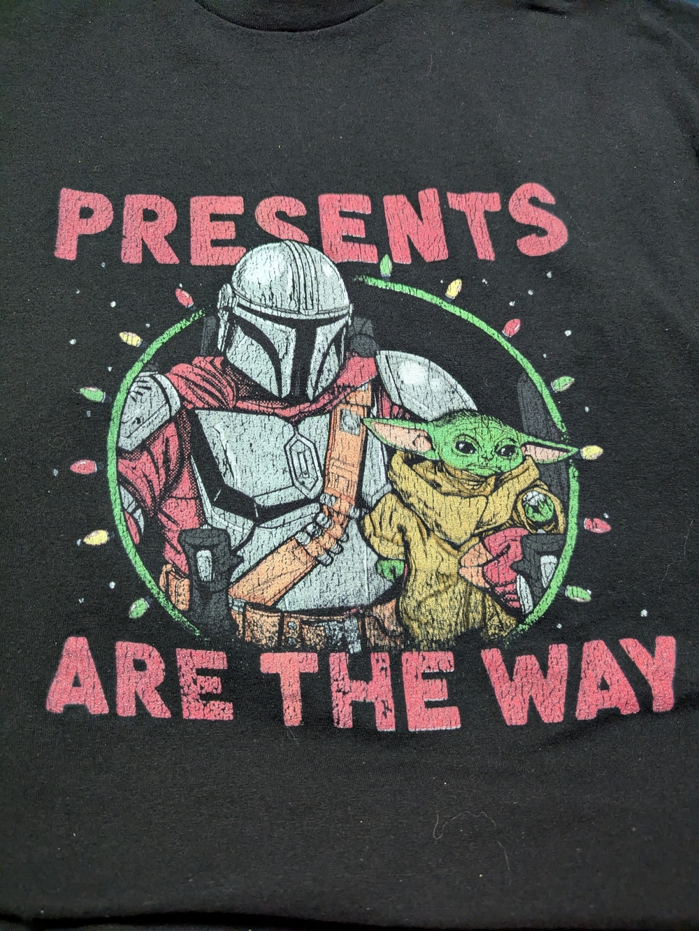 Star Wars Black Short Sleeve Tee with Pink and Green Holiday Graphic